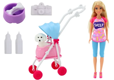 LEAN Toys 14802 Panenka Anlily s pejskem ve vozíku a příslušenstvím
