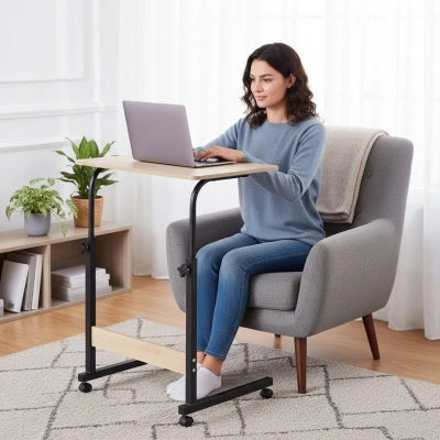 ModernHome TH-LD-6-16 Stolík na notebook s kolieskami na posteľ alebo stoličku, svetlý dub