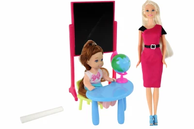 LEAN Toys 15175 Panenka učitelka s žákyní a školními pomůckami