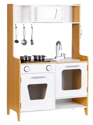 ECOTOYS PLK534 Dřevěná dětská kuchyňka se světelnými a zvukovými hořáky