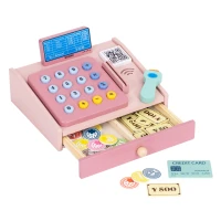 MULTISTORE HC751029 Drevená pokladňa pre deti so skenerom, bankovkami, mincami a kartou