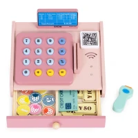 MULTISTORE HC751029 Dřevěná pokladna pro děti se skenerem, bankovkami, mincemi a kartou