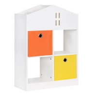ECOTOYS ZKB-03A Knihovna, skříňka ve tvaru domku s přihrádkami, 65,2 × 27 × 90,5 cm, bílá