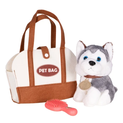 MULTISTORE HC750229 Plyšový pejsek v tašce Husky + kartáč