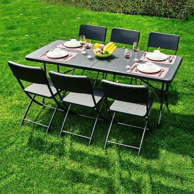 MultiGarden RZK-180B Skládací cateringový zahradní stůl 180 cm, ratan, hnědý