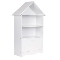 ECOTOYS FBC002-1 Dětská knihovna ve tvaru domečku se skříňkou 74×28,5×115,5 cm, bílá