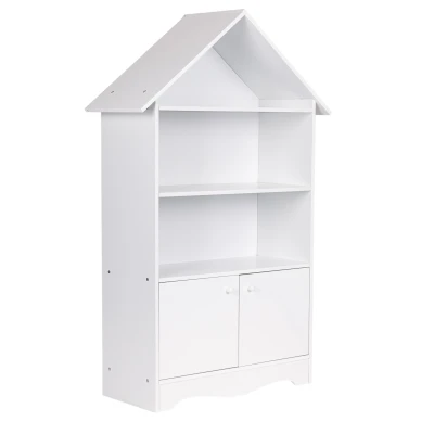 ECOTOYS FBC002-1 Detská knižnica v tvare domčeka so skriňou 74×28,5×115,5 cm, biela