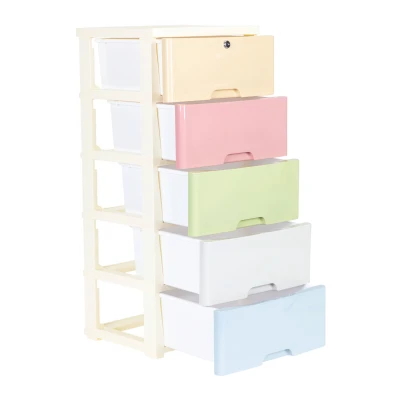 ModernHome PJJCBS0022-05A Dětský regál s 5 výsuvnými zásuvkami na kolečkách, 83×32×38 cm