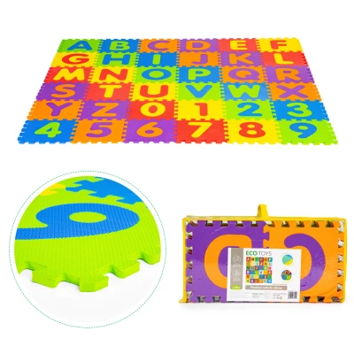 ECOTOYS ECOEVA002 Pěnová vzdělávací podložka, puzzle, písmena a čísla 178×178 cm, 36 ks