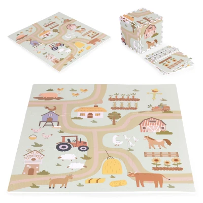 ECOTOYS ECOEVA019 Penová hracia podložka pre deti Farm 90,5 × 90,5 cm, 21 dielov