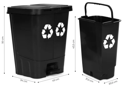 MULTISTORE MO-40C-1-K Dvoukomorový odpadkový koš 40 l, černý