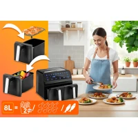 Fritéza na horúci vzduch Berdsen BD-653 XXL 8 l, dvojitá komora, čierna a strieborná