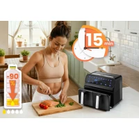 Fritéza na horúci vzduch Berdsen BD-653 XXL 8 l, dvojitá komora, čierna a strieborná