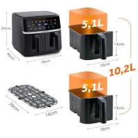 Berdsen BD-657 Dvojkomorová fritéza na horúci vzduch XL 10,2 l, 1700 W, čierna
