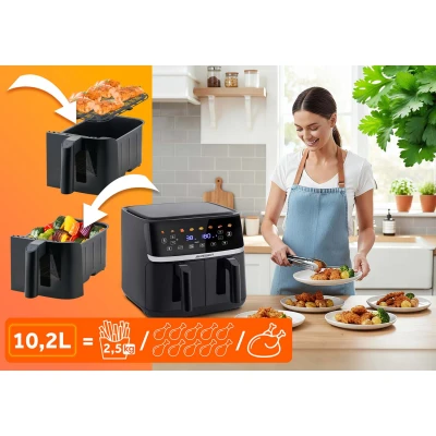 Berdsen BD-657 Dvojkomorová fritéza na horúci vzduch XL 10,2 l, 1700 W, čierna
