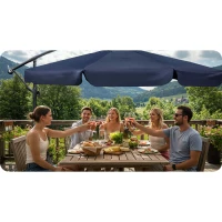 Plonos PL-880 Zahradní slunečník skládací 6-segmentový, 350 cm, s pouzdrem, modrý