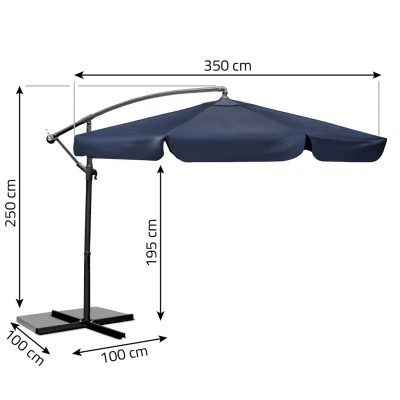Plonos PL-880 Zahradní slunečník skládací 6-segmentový, 350 cm, s pouzdrem, modrý