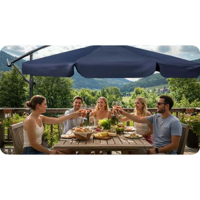Plonos PL-880 Zahradní slunečník skládací 6-segmentový, 350 cm, s pouzdrem, modrý