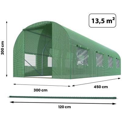 Plonos 4917-B Záhradný skleník 3 x 4,5 m, 140 g/m², zelený