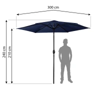 Plonos PL-884 Záhradný slnečník, skladací, 300 cm, 6 rebier, s obalom, modrý