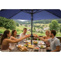Plonos PL-884 Záhradný slnečník, skladací, 300 cm, 6 rebier, s obalom, modrý