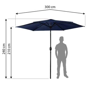 Plonos PL-884 Záhradný slnečník, skladací, 300 cm, 6 rebier, s obalom, modrý