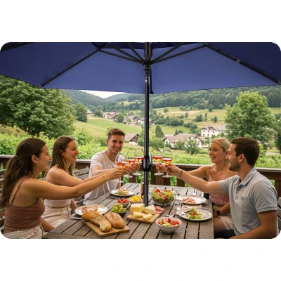 Plonos PL-884 Záhradný slnečník, skladací, 300 cm, 6 rebier, s obalom, modrý