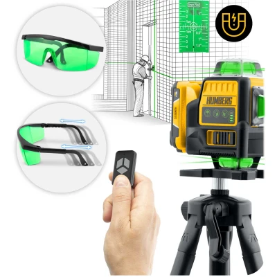 Humberg HM-171 Krížový laser v puzdre + statív, IPX54, čierny a žltý