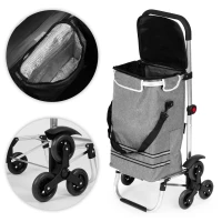 ModernHome PGJSFC023-GY Skládací nákupní vozík s taškou do schodů, 30 l, termo kapsa, šedý