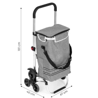 ModernHome PGJSFC023-GY Skládací nákupní vozík s taškou do schodů, 30 l, termo kapsa, šedý