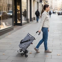 ModernHome PGJSFC023-GY Skládací nákupní vozík s taškou do schodů, 30 l, termo kapsa, šedý