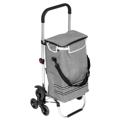 ModernHome PGJSFC023-GY Skládací nákupní vozík s taškou do schodů, 30 l, termo kapsa, šedý