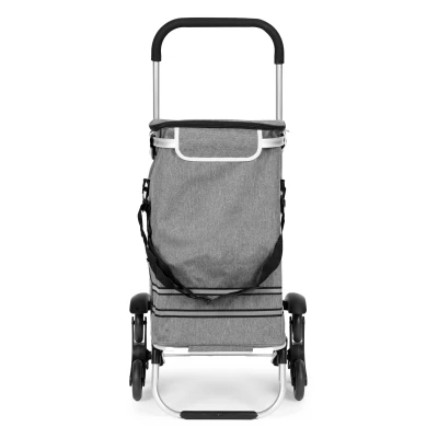 ModernHome PGJSFC023-GY Skládací nákupní vozík s taškou do schodů, 30 l, termo kapsa, šedý