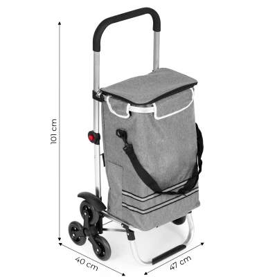 ModernHome PGJSFC023-GY Skládací nákupní vozík s taškou do schodů, 30 l, termo kapsa, šedý
