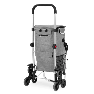 ModernHome PGJSFC023-GY Skládací nákupní vozík s taškou do schodů, 30 l, termo kapsa, šedý