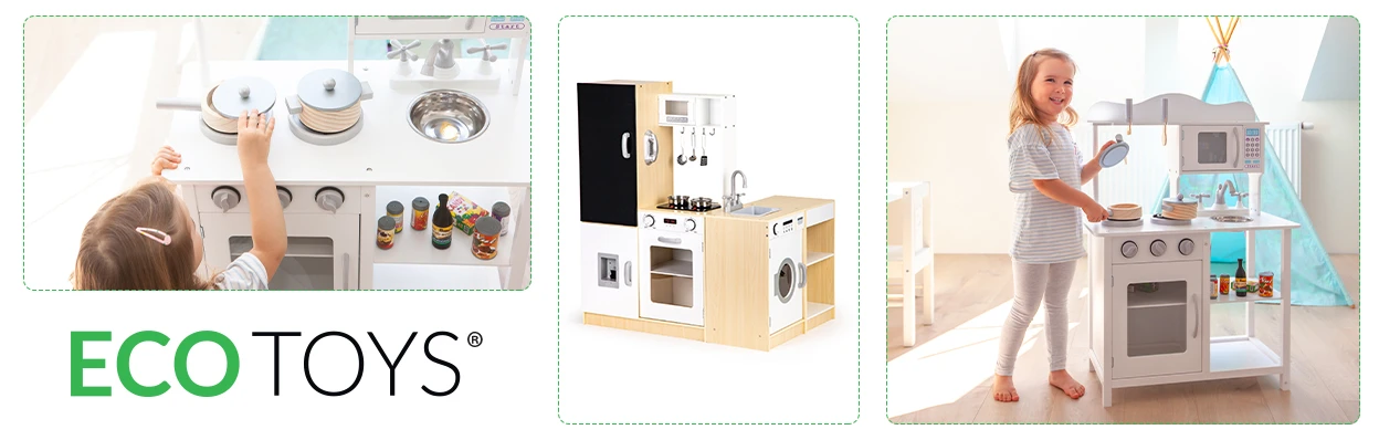 ECOTOYS PLK547 Drevená detská kuchynka XXL s tabuľou + LED