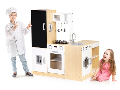ECOTOYS PLK547 Drevená detská kuchynka XXL s tabuľou + LED