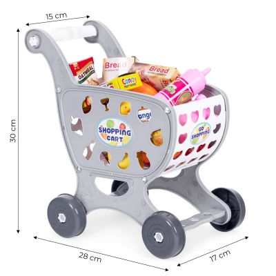 MultiStore 988-3 Detský nákupný vozík s 18 doplnkami, sivý 