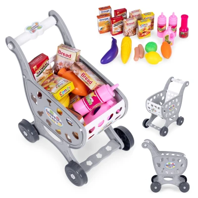 MultiStore 988-3 Detský nákupný vozík s 18 doplnkami, sivý 
