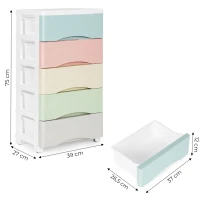 ModernHome PJJCBS0024-05C Úložný regál s 5 zásuvkami na kolečkách, 75 × 27 × 39 cm