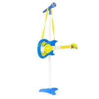 MULTISTORE HC342076 Elektrická kytara s mikrofonem a stojanem pro děti, kompatibilní s MP3, modrá