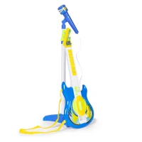 MULTISTORE HC342076 Elektrická kytara s mikrofonem a stojanem pro děti, kompatibilní s MP3, modrá