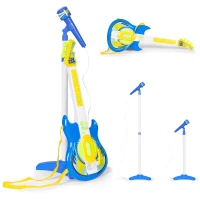 MULTISTORE HC342076 Elektrická kytara s mikrofonem a stojanem pro děti, kompatibilní s MP3, modrá