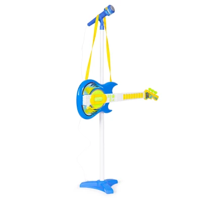 MULTISTORE HC342076 Elektrická kytara s mikrofonem a stojanem pro děti, kompatibilní s MP3, modrá
