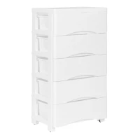 ModernHome PJJCBS0024-05B Úložný regál s 5 zásuvkami na kolečkách, 75 × 27 × 39 cm, bílý