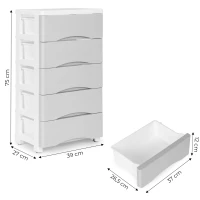 ModernHome PJJCBS0024-05A Úložný regál s 5 zásuvkami na kolečkách, 75 × 27 × 39 cm, šedý