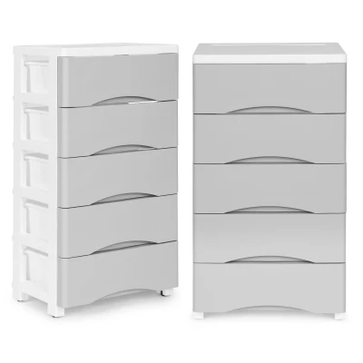 ModernHome PJJCBS0024-05A Úložný regál s 5 zásuvkami na kolečkách, 75 × 27 × 39 cm, šedý