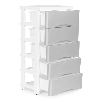 ModernHome PJJCBS0024-05A Úložný regál s 5 zásuvkami na kolečkách, 75 × 27 × 39 cm, šedý