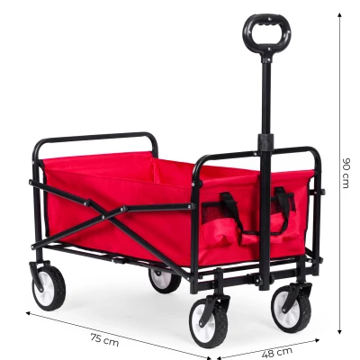 MultiGarden TC-005 Skladací záhradný/plážový transportný vozík, 48×90 cm, červený