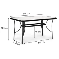 MultiGarden SC-094 Wave Sklenený záhradný stôl 140×80 cm, čierny